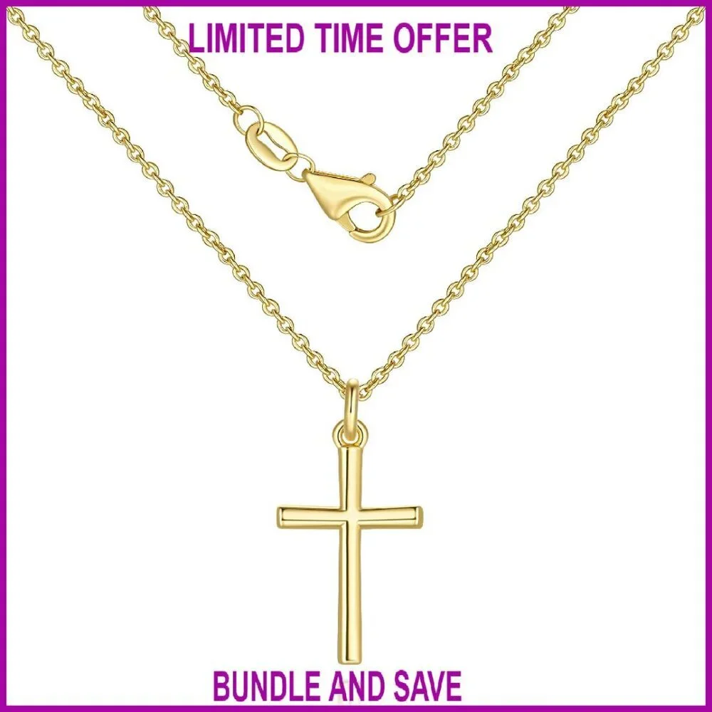 14K Gold Plated Cross Pendant Necklace Adjustable Chain Women's Jewelry
